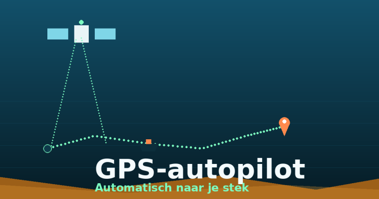 Voerboot met GPS-autopilot vaart via een route naar een waypoint op de stek